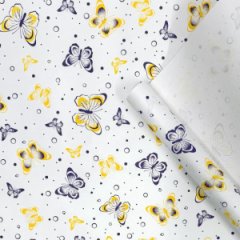 Крафт бумага Бабочки фиолетовый/желтый на белом фоне 720мм/60гр/10м ± 5%