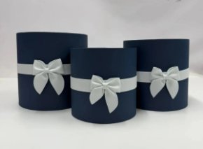 Коробки круглые без крышек Набор из 3х (16*16/18*18/20*20) с бантиком темно-синий