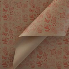 Крафт бумага Марки красный цв. на коричневом фоне 720мм/60гр/60мкр/10м± 5%