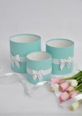 Коробки круглые без крышек Набор из 3х (13*13/16*16/18*18) с бантиком Мятный