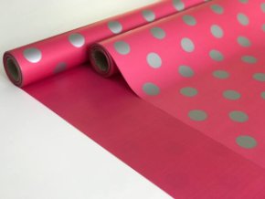 Пленка матовая 2-х сторонняя с рисунком яркая малина-горох серебро 580мм/10м*55мкр