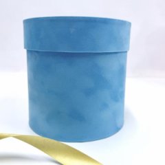 Коробка круглая 16*16 бархат голубой