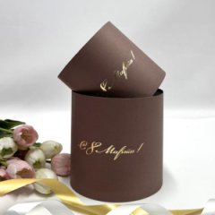 Коробки круглые набор без крышек из 2х (13*13/16*16) капучино с тиснением С 8 Марта