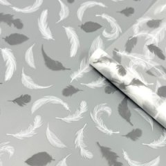 Пленка матовая Перья белый/светло-серый 60см 50мкм 10м