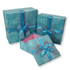 Набор коробок картон 3в1 Квадрат + бант (18*18*8/26*26*10см) - голубой 10702070/170521/0139898, Кита