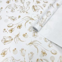 Крафт бумага Цветочный вальс золото на белом фоне 720мм/60гр/10м ± 5%