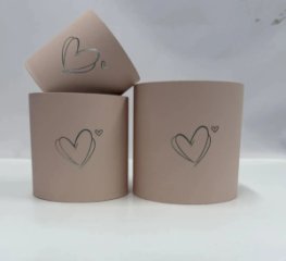 Коробки круглые без крышек Набор из 3х (13*13/16*16/18*18) с тиснением Два сердечка роз ваниль