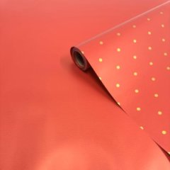 Пленка матовая двухсторонняя Мелкий горошек рубин/золото 58см*10м±5% 65мкм