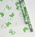 Пленка прозрачная двухцветная с рисунком Бабочки бело-салатовая 70см*10ярд ± 5%