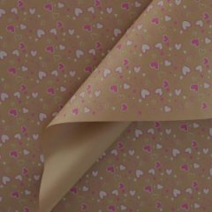 Крафт бумага Сердечки 2 розовый/белый цв. на коричневом фоне 720мм/60гр/10м± 5%