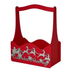 Декоративный ящик с высокой ручкой 255*125 h300 Счастливого нового года красный декор серебро