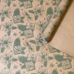 Упаковочная новогодняя бумага Цветы зеленая 70см/60пл/10м