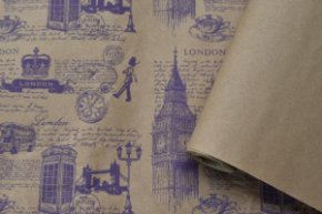 Крафт бумага Лондон фиолетовый на коричневом фоне 70см/60гр/60мкр/10м± 5%