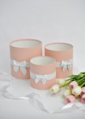 Коробки круглые без крышек Набор из 3х (13*13/16*16/18*18) с бантиком Персиковый
