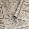 Крафт бумага Газета Новости коричневая на коричневом фоне 700мм/60гр/10м ± 5%