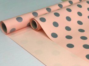 Пленка матовая 2-х сторонняя с рисунком персик-горох серебро 580мм/10м*55мкр
