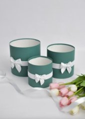 Коробки круглые без крышек Набор из 3х (13*13/16*16/18*18) с бантиком Зеленый