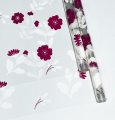 Пленка прозрачная двухцветная с рисунком Полевые цветы бело- фуксия 70см*10ярд ± 5%