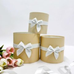 Коробки круглые без крышек Набор из 3х (13*13/16*16/18*18) с бантиком Ванильный\кремовый