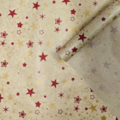 Крафт бумага Звезды красный/золото на коричневом фоне 720мм/40гр/10м± 5%