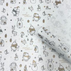 Упаковочная бумага Новогодние друзья золото/графитовый на белом фоне 720мм/60гр/10м ± 5%