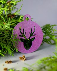 Игрушка новогодняя однослойная Олень в шаре винный с напылением97мм 3шт