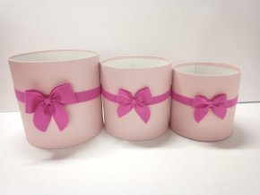 Коробки круглые без крышек Набор из 3х (16*16/18*18/20*20) с бантом нежно-розовый