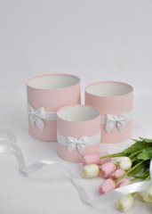 Коробки круглые без крышек Набор из 3х (13*13/16*16/18*18) с бантиком Светло-розовый