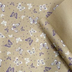 Крафт бумага Бабочки фиолетовый/белый на коричневом фоне 720мм/60гр/10м ± 5%