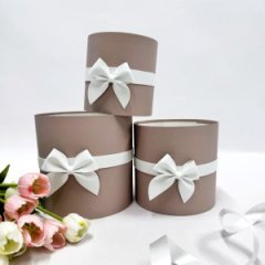 Коробки круглые без крышек Набор из 3х (13*13/16*16/18*18) с бантиком Пыльная роза