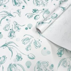 Крафт бумага Цветочный вальс перламутровый изумруд  на белом фоне 720мм/60гр/10м ± 5%