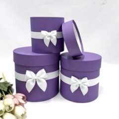 Коробки круглые Набор из 3х (13*13/16*16/18*18) с бантиком Фиолетовый