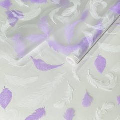 Пленка матовая Перья белый/ сиреневый рассвет 60см 50мкм 10м