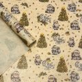 Упаковочная новогодняя бумага Дед Морозы на коричневом фоне 70см/40гр/10м± 5%
