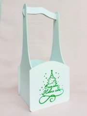 Декоративный ящик квадратный с тиснением 140*125*h300 Елка (зеленая) белый