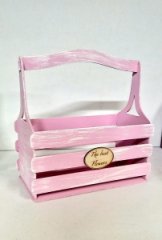 Декоративный ящик из фанеры реечный прямоугольный 250*125 h255 Прованс с декором нежно-розовый