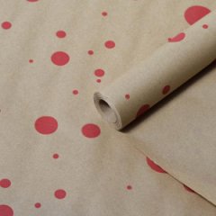 Крафт бумага Горошина крупная красный цв. на коричневом фоне  70 см*8,5 м ±10 см