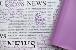 Пленка матовая двухст. с рисунком Газета цв.виолет 58см*12м±5% 50мкр