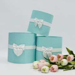 Коробки круглые без крышек Набор из 3х (16*16/18*18/20*20) с бантиком мятный