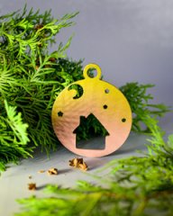 Игрушка новогодняя однослойная Домик в шаре кофе с молоком/золото 97мм 3шт