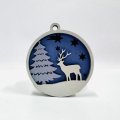 Игрушка новогодняя четырехслойная Олень синяя/серебро 90 мм