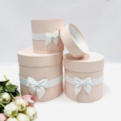 Коробки круглые Набор из 3х (13*13/16*16/18*18) с бантиком Светло-розовый