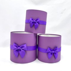 Коробки круглые без крышек Набор из 3х (16*16/18*18/20*20) с бантиком темно-сиреневый