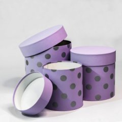 Набор коробок круглый из-3хГорох крупный сиреневый пастель (13*13/16*16/18*18)