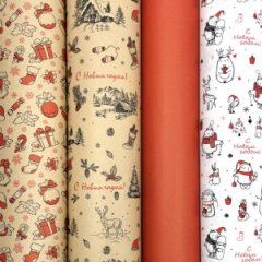 Крафт бумага набор листов Новый год красный 0,68*1м 8шт