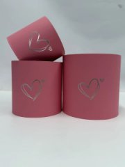 Коробки круглые без крышек Набор из 3х (13*13/16*16/18*18) с тиснением Два сердечка барби