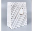 Пакет подарочный Металл диагональ, 32*26*12см, белый