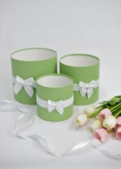 Коробки круглые без крышек Набор из 3х (13*13/16*16/18*18) с бантиком Оливковый