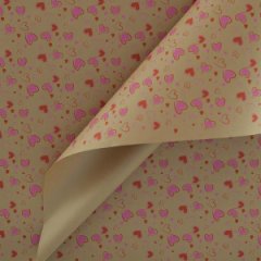 Крафт бумага Сердечки 2 красный/розовый цв. на коричневом фоне 720мм/60гр/10м± 5%