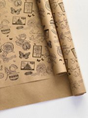 Крафт бумага глянц.вл. Европа Марки черный цв. на коричневом фоне 70 см* 8,5 м ±10 см